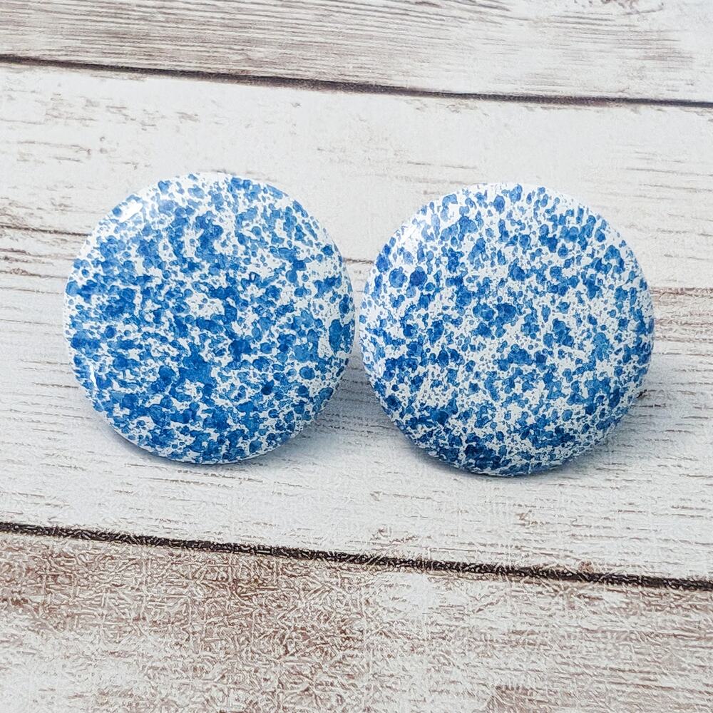 Vintage Earrings For Pierced Ears Blue & White Circle